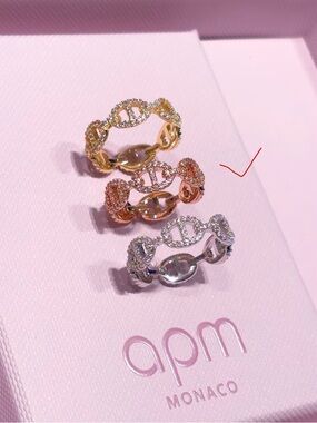 APM Monaco Rose Gold Pave Link Ring Size 7.5